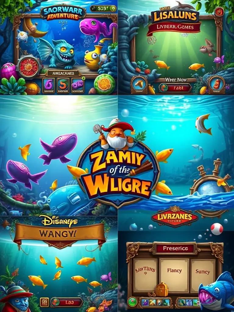 A collage of various fishing game interfaces, showcasing different themes and styles available on Asia Gaming, highlighting the engaging and interactive nature of these games.